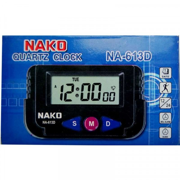 Часы автомобильные цифровые с секундомером NAKO NA-613D чёрные