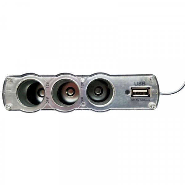 Тройник для автомобильного прикуривателя + USB-разъём WF-0120