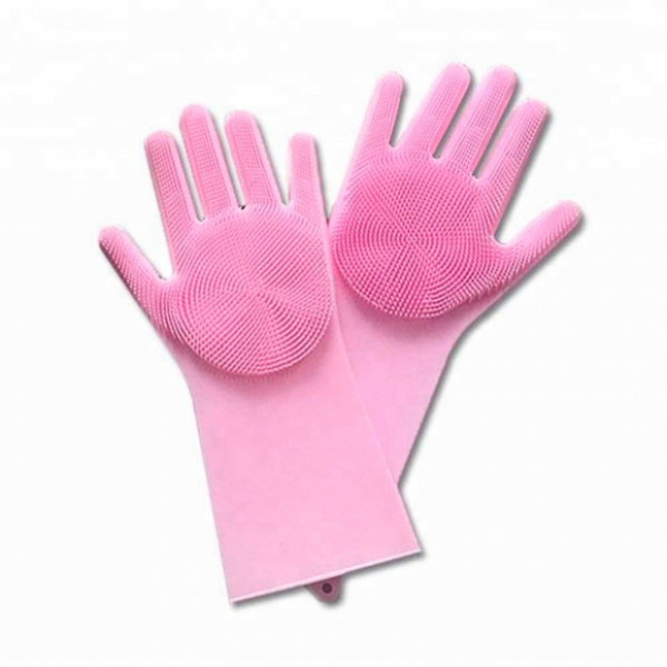 Перчатки силиконовые с ворсинками (розовые)
